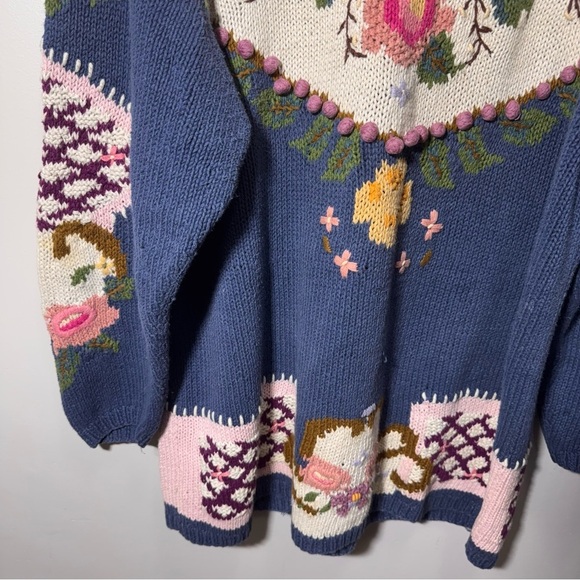 Vintage Bronte Knitted by Hand Cottagecore Granny Floral Sweater Size Large - Picture 5 of 16